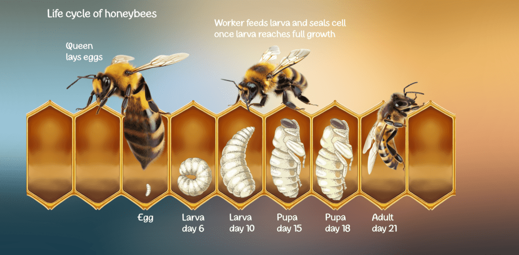 the stages of the honey bee life cycle